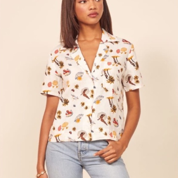 Reformation Tops - Reformation Linen Holiday Tropez V-Neck Button-Up Shirt
